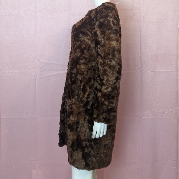 Express Brown Faux Fur Longline Coat with Pockets size Small - Picture 5 of 11